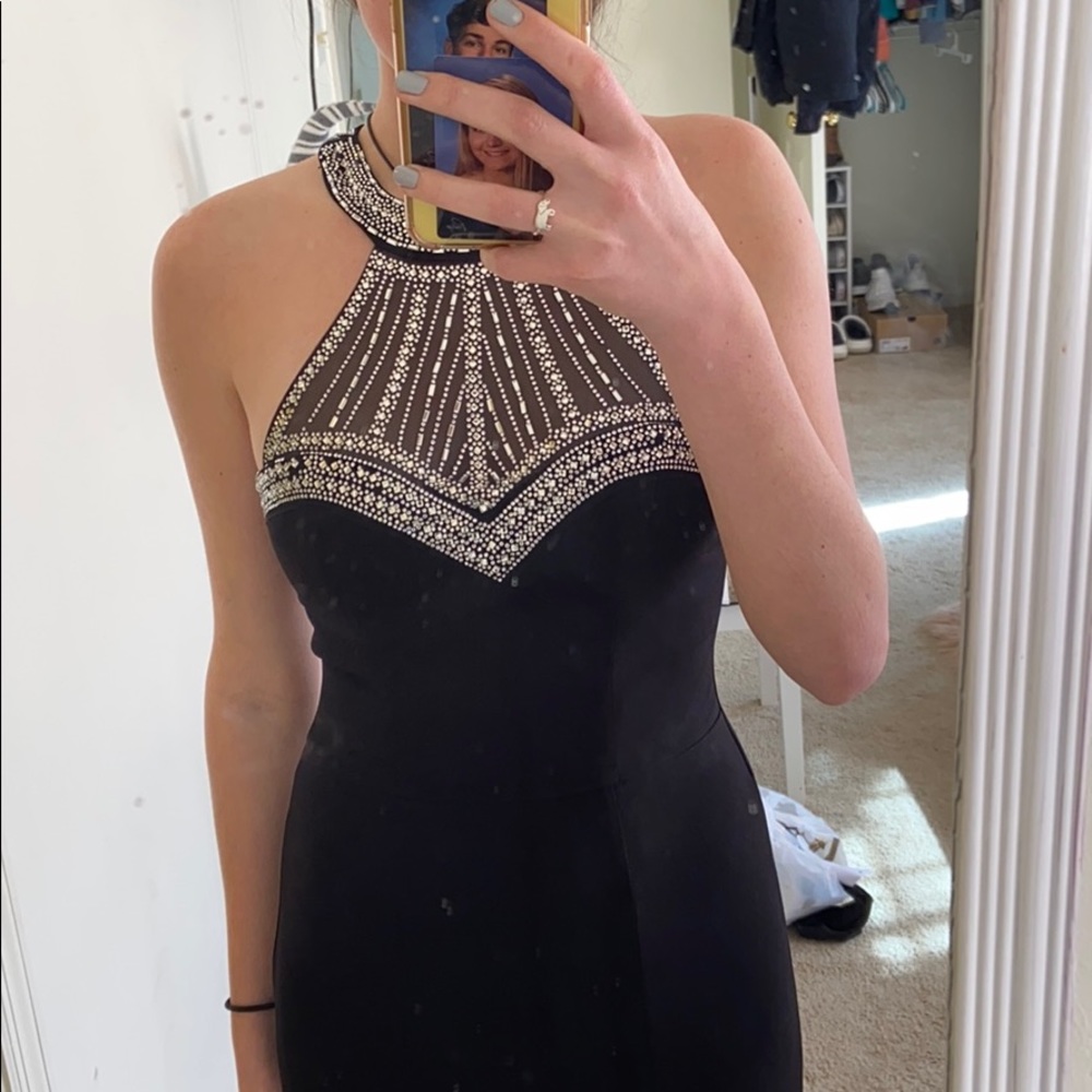 Long black Halter Style prom dress